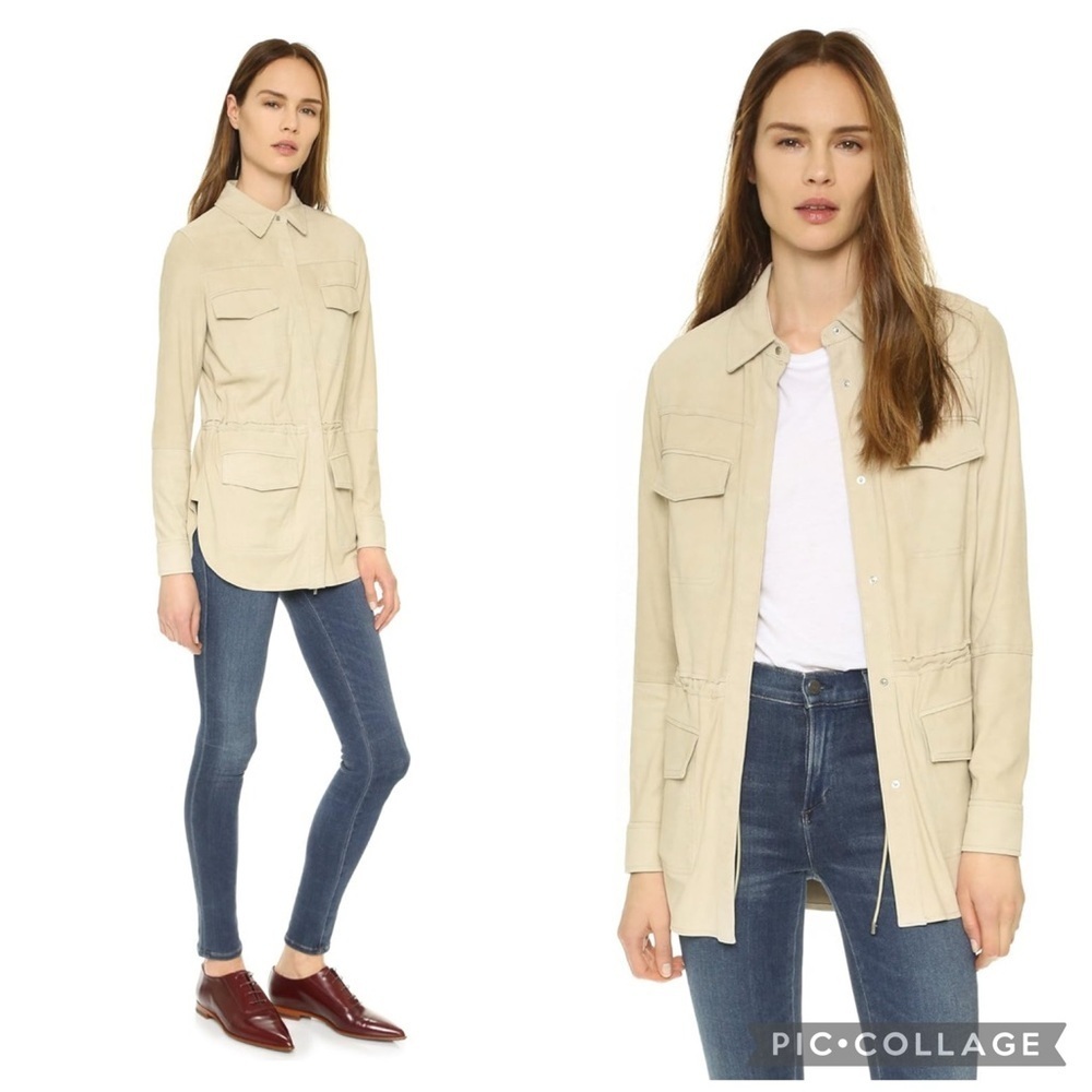 Vince Nubuck Safari Shirt Jacket 100% Lamb Leather XS Beige Taupe